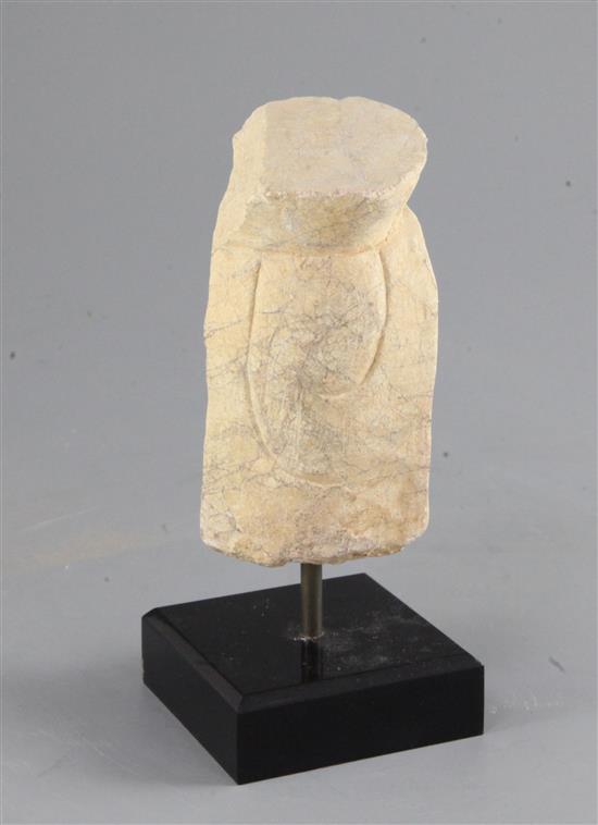 A Chinese marble head of a Bodhisattva, 15th century, in Northern Wei style, height 13cm, modern stand
